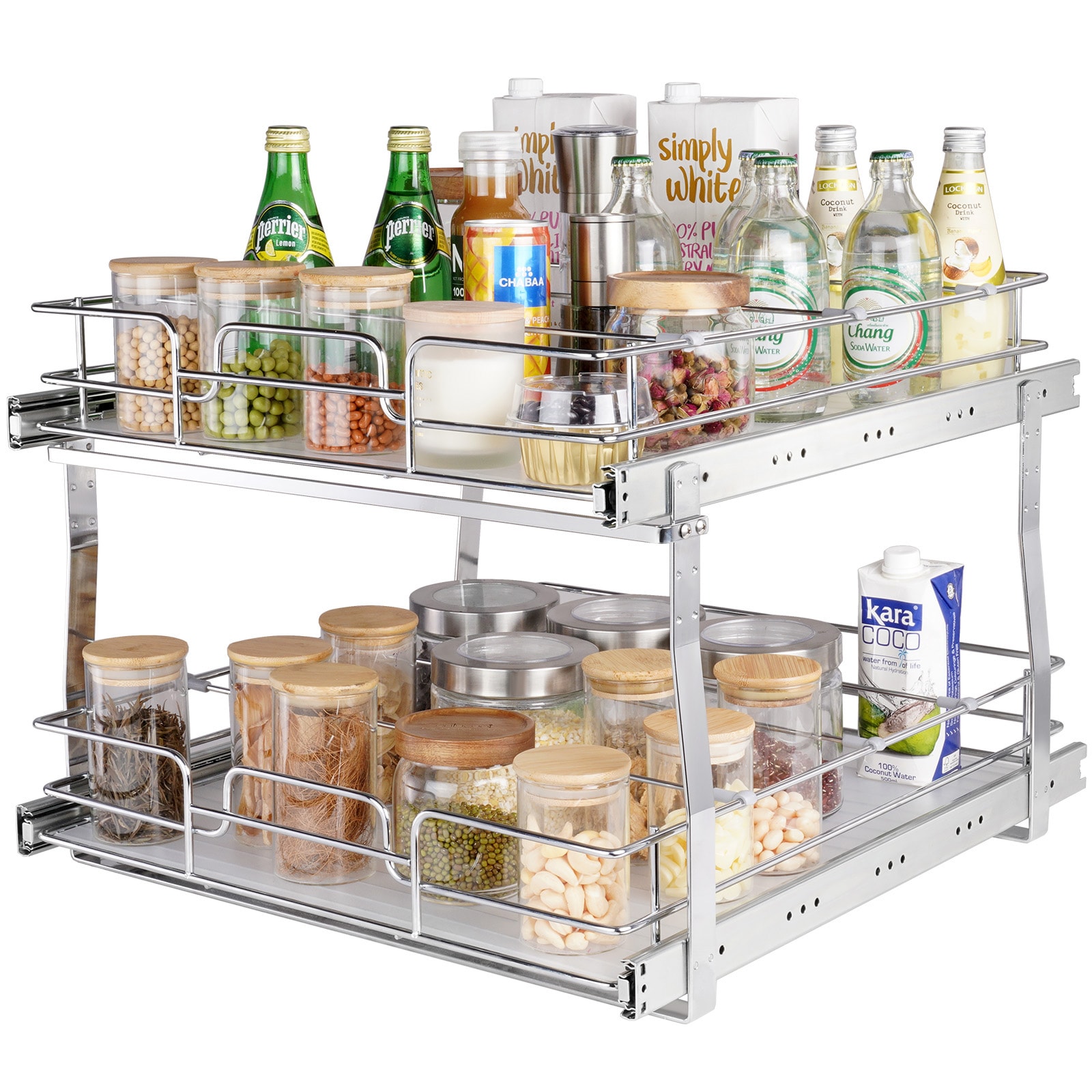 2-tier Pull-out Cabinet Organizer Heavy-duty Sliding Shelf System_voghion.com